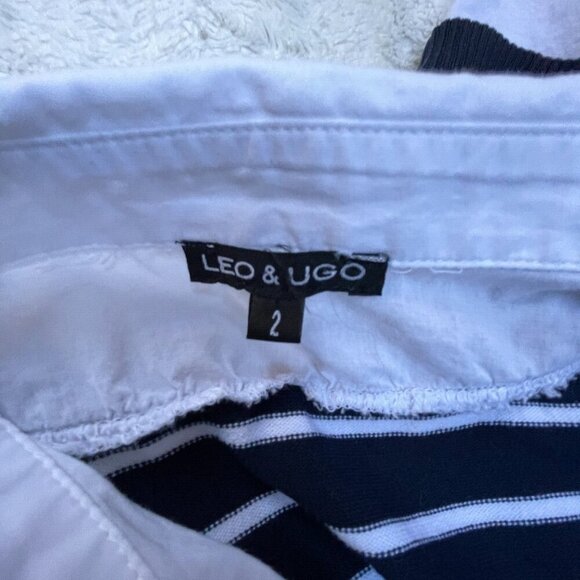 Leo & Ugo Womens Striped Collared Shirt Style Collar Sweater Size 2 Navy White - Picture 3 of 9